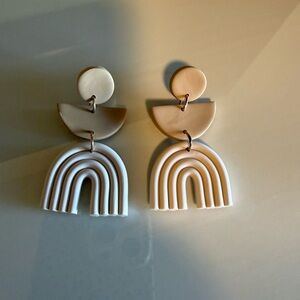 Geometric Beige and White Earrings